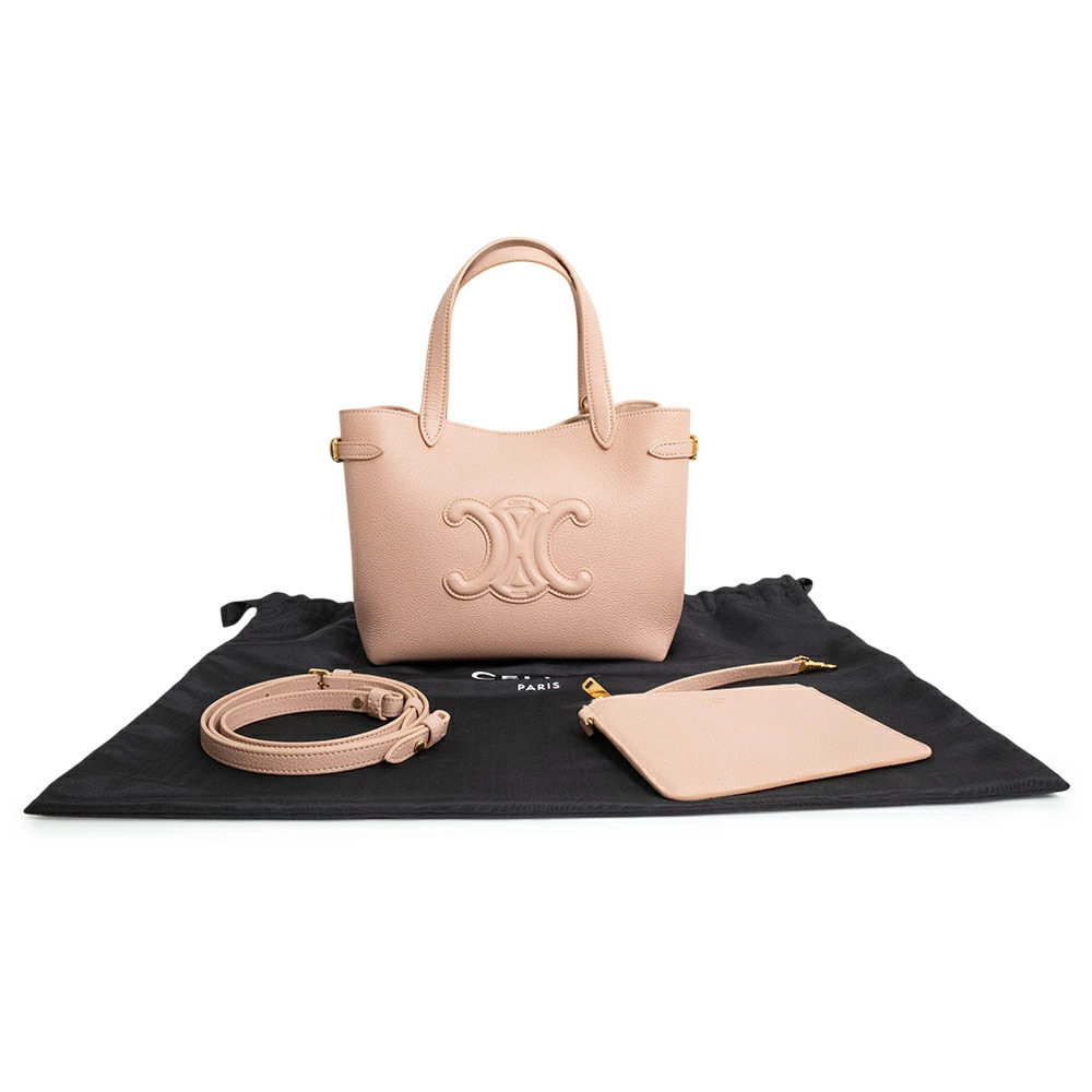 Celine Cabas Anais Cuir Triomphe Crossbody Shoulder Handbag Grained Soft Peach - Picture 2 of 9